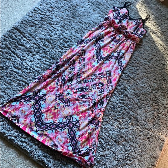 Colorful Patterned Maxi Dress with Detail Top - Picture 1 of 6